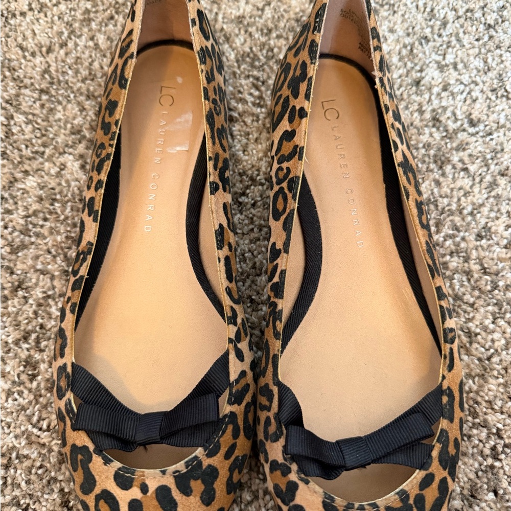 LC Lauren Conrad Animal Print Flats with Black Bow